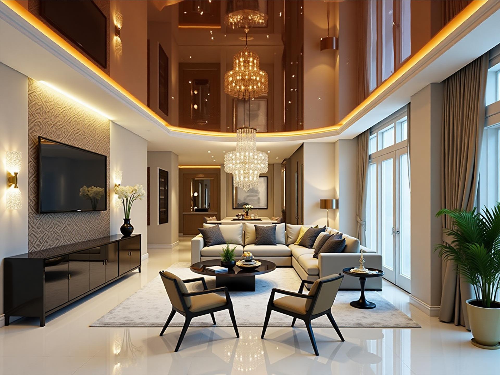 High Gloss Reflective Ceilings — modern stretch ceiling design example