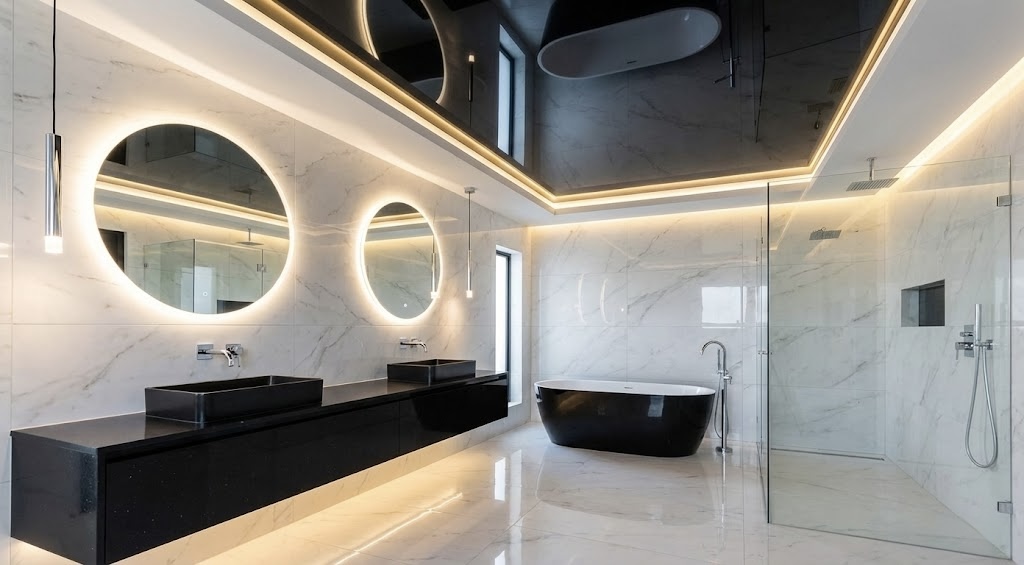 High gloss bathroom ceiling reflection