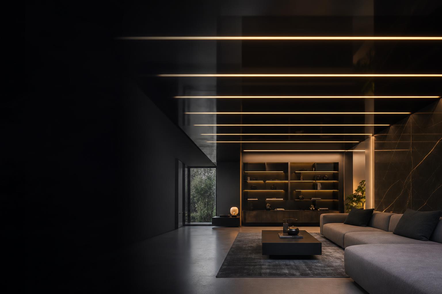Architectural stretch ceiling with integrated linear lighting in luxury Pittsburgh interior