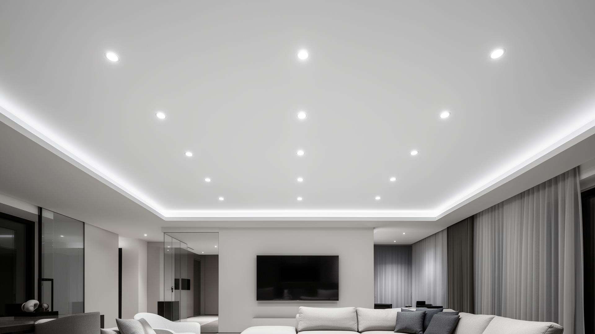 Standard Recessed Puck Lighting — modern stretch ceiling design example