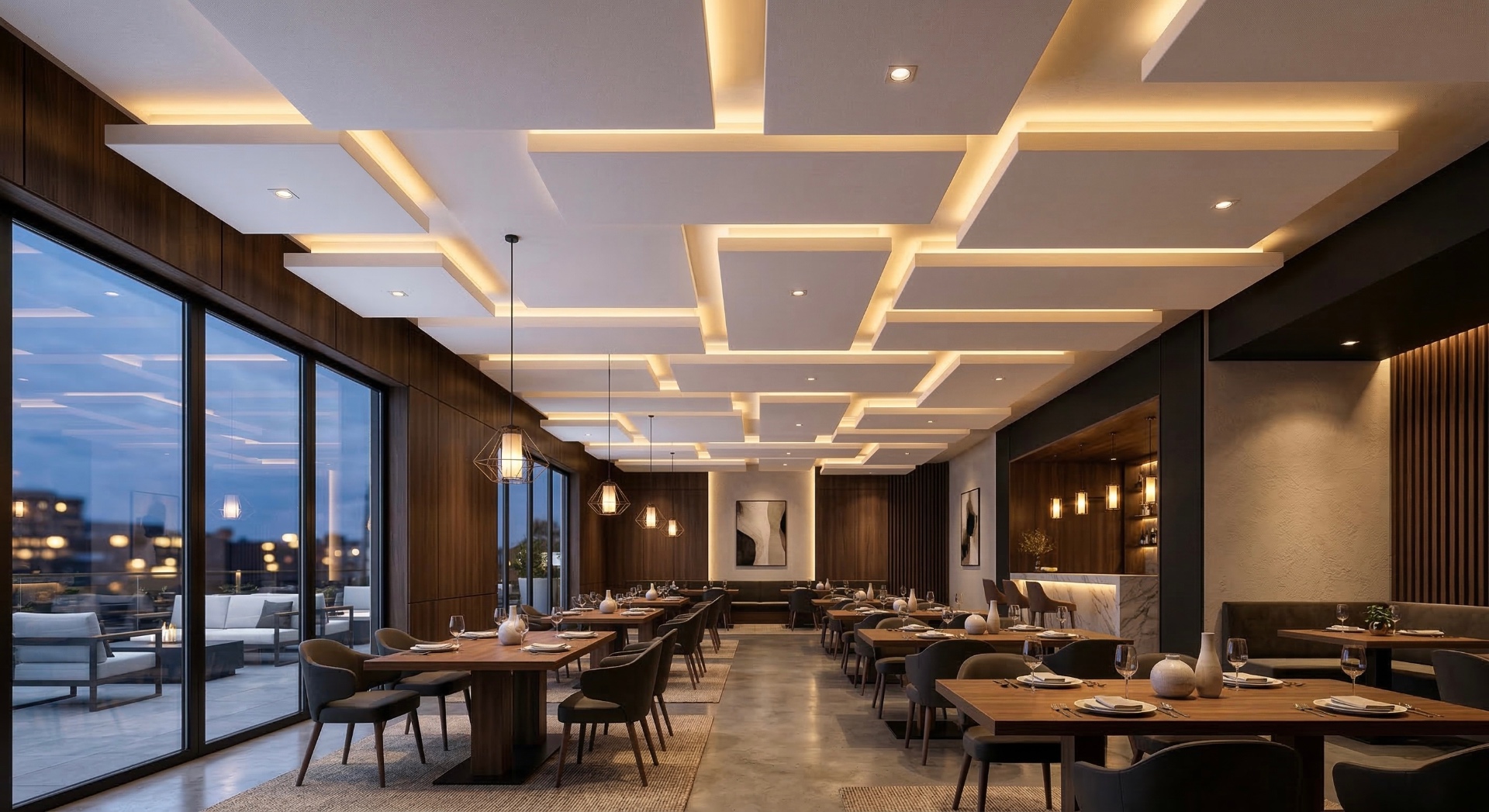 Multi-level geometric ceiling architecture
